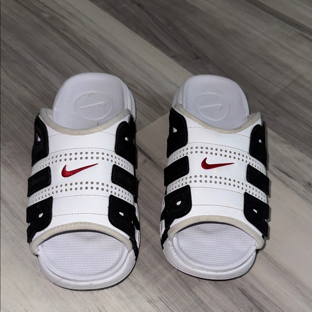 Nike Kids White and Black Slide Sandals with Red Accent